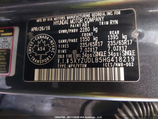 Aukcja sprzedaży 2017 Hyundai Santa Fe Sport, vin: 5XYZUDLB5HG418219, numer aukcji: 12604766
