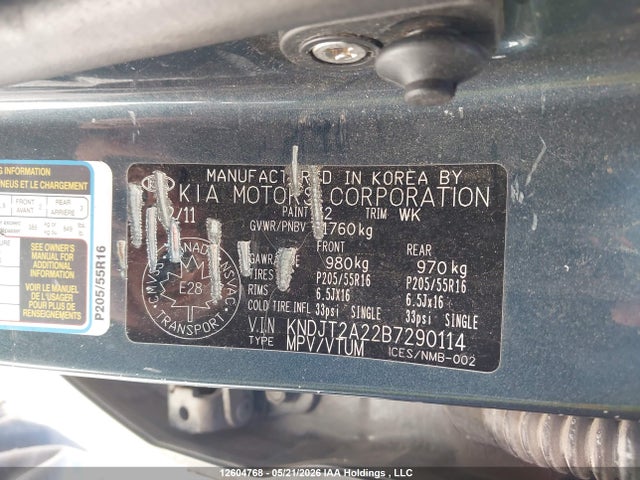2011 Kia Soul მანქანა იყიდება აუქციონზე, vin: KNDJT2A22B7290114, აუქციონის ნომერი: 12604768