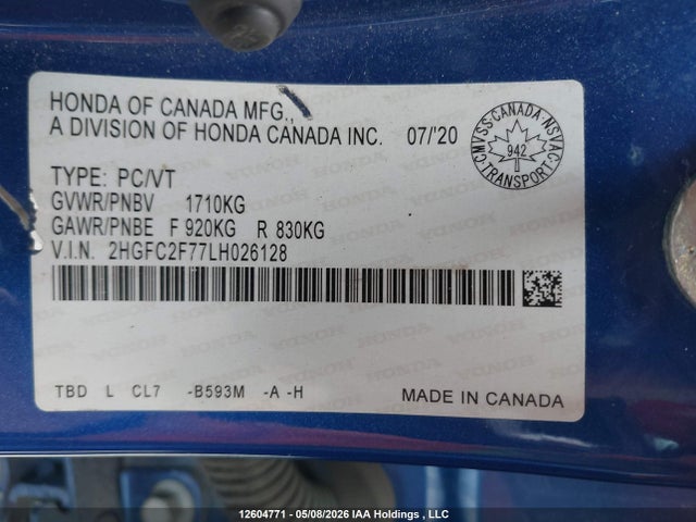 2HGFC2F77LH026128 Honda CIVIC EX