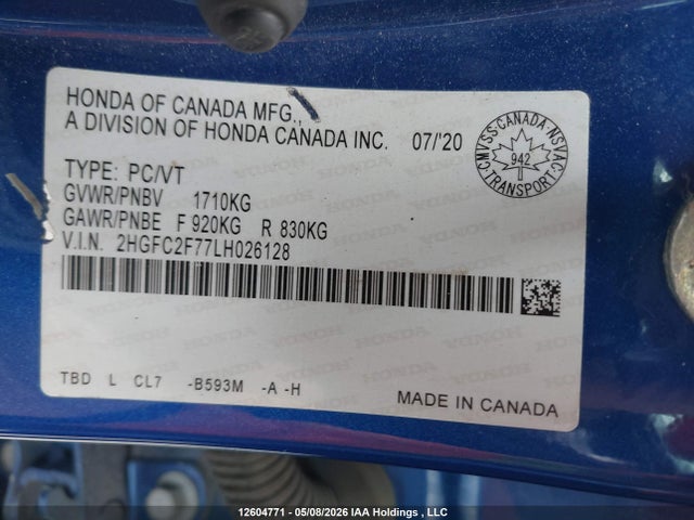 2HGFC2F77LH026128 Honda CIVIC EX