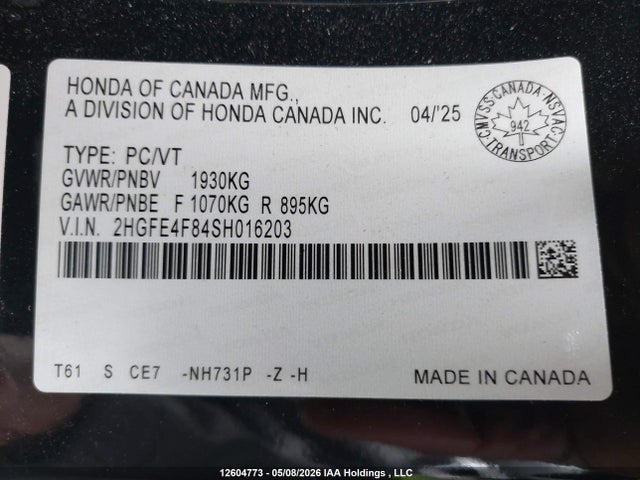 2HGFE4F84SH016203 Honda Civic Sport Hybrid/sport Touring Hybrid