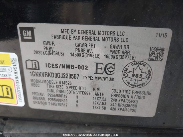Продаж на аукціоні авто 2016 Gmc Acadia, vin: 1GKKVRKD0GJ220567, номер лоту: 12604779