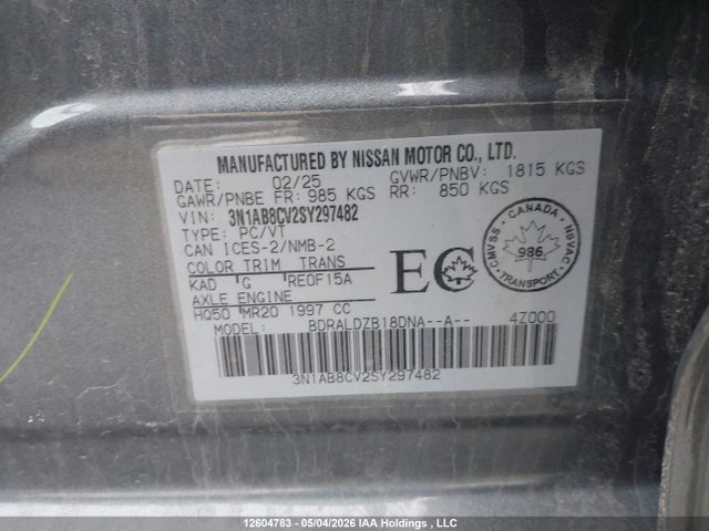 Продажа на аукционе авто 2025 Nissan Sentra Sv, vin: 3N1AB8CV2SY297482, номер лота: 12604783