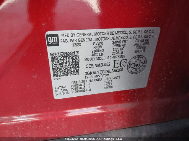 2024 Gmc Terrain მანქანა იყიდება აუქციონზე, vin: 3GKALYEG4RL236168, აუქციონის ნომერი: 12604792