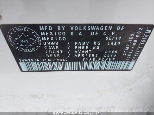 3VW2K7AJ7EM300462 Volkswagen Jetta 2.0l Trendline+
