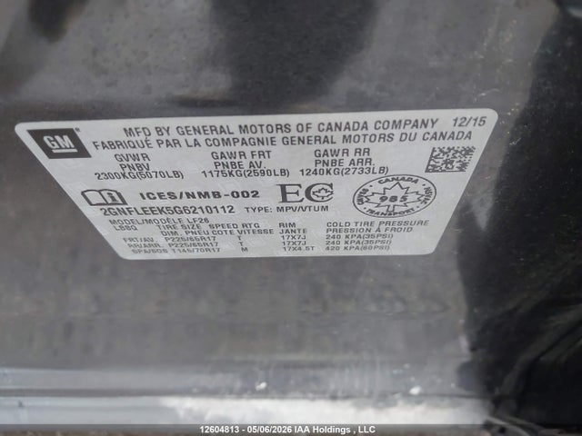 2016 Chevrolet Equinox Ls მანქანა იყიდება აუქციონზე, vin: 2GNFLEEK5G6210112, აუქციონის ნომერი: 12604813
