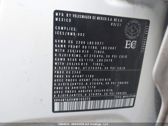 3VV4B7AX5MM103273 Volkswagen Tiguan Highline