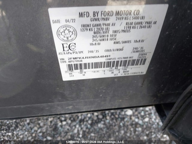 Продажа на аукционе авто 2022 Ford Edge, vin: 2FMPK4J9XNBA48491, номер лота: 12604816