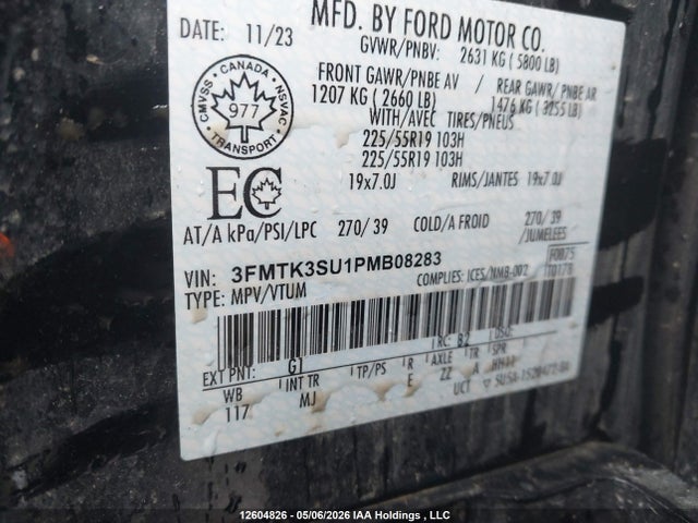 12604826 :رقم المزاد ، 3FMTK3SU1PMB08283 vin ، 2023 Ford Mustang Mach-e Premium مزاد بيع