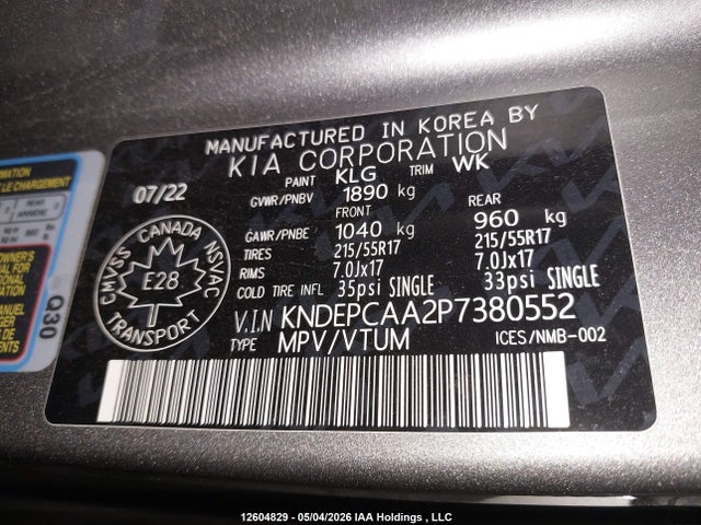 Aukcja sprzedaży 2023 Kia Seltos Lx, vin: KNDEPCAA2P7380552, numer aukcji: 12604829