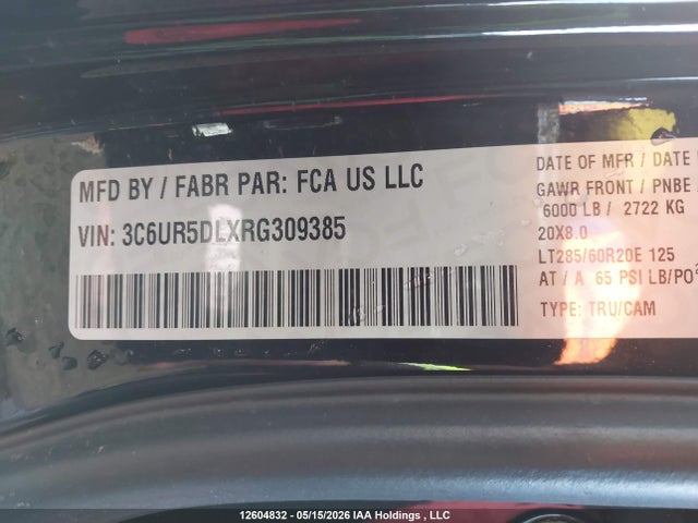 Aukcja sprzedaży 2024 Ram 2500 Big Horn, vin: 3C6UR5DLXRG309385, numer aukcji: 12604832