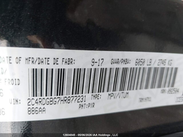 12604845 :رقم المزاد ، 2C4RDGBG7HR877231 vin ، 2017 Dodge Grand Caravan Se مزاد بيع