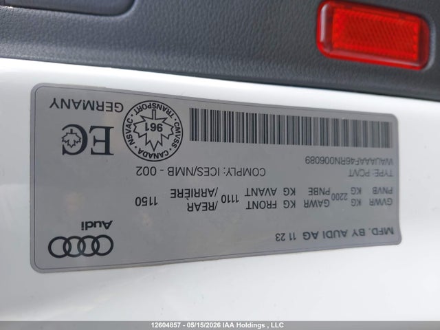 Aukcja sprzedaży 2024 Audi A4 Komfort 45, vin: WAUAAAF46RN006089, numer aukcji: 12604857
