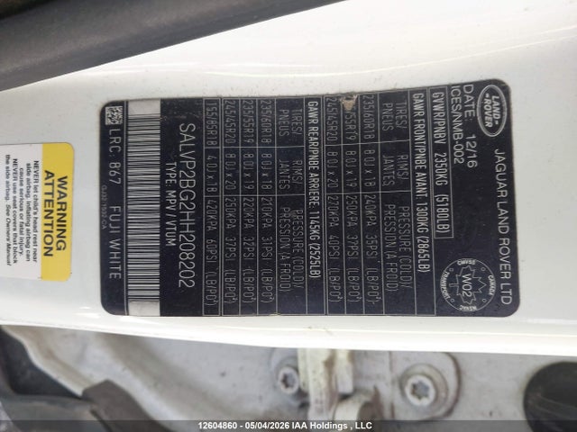 SALVP2BG2HH208202 Land Rover Range Rover Evoque Se