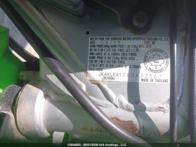 Продажа на аукционе авто 2006 Kawasaki Kl650 A, vin: JKAKLEA126DA22567, номер лота: 12604883
