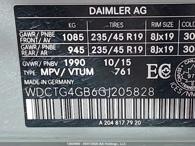 WDCTG4GB6GJ205828 Mercedes-Benz Gla 250 4matic