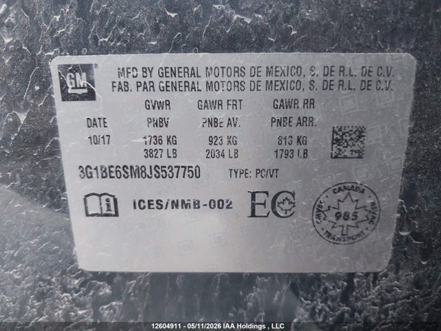 Продаж на аукціоні авто 2018 Chevrolet Cruze Lt Auto, vin: 3G1BE6SM8JS537750, номер лоту: 12604911