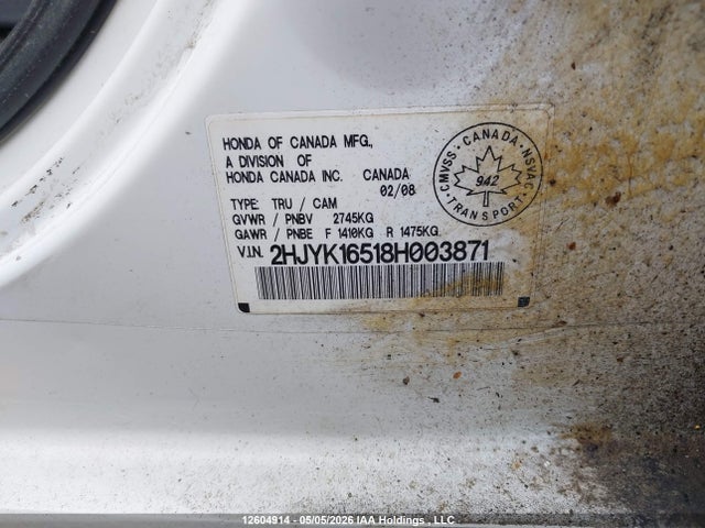 Продажа на аукционе авто 2008 Honda Ridgeline Rtl, vin: 2HJYK16518H003871, номер лота: 12604914