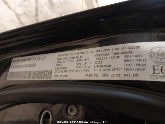12604928 :رقم المزاد ، 3C63R3DL7MG626338 vin ، 2021 Ram 3500 Big Horn مزاد بيع