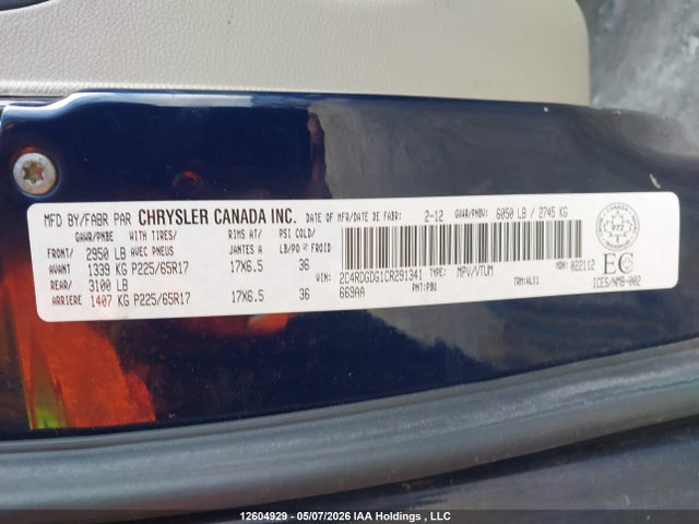 Aukcja sprzedaży 2012 Dodge Grand Caravan Crew, vin: 2C4RDGDG1CR291341, numer aukcji: 12604929