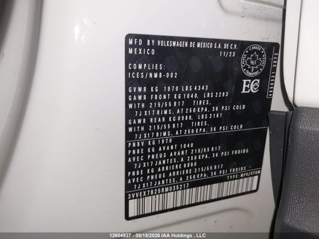 12604937 :رقم المزاد ، 3VVEX7B25RM035217 vin ، 2024 Volkswagen Taos Se مزاد بيع