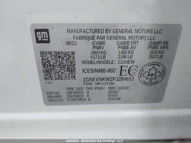 1GNEVNKW2PJ284653 Chevrolet Traverse High Country