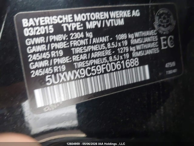 5UXWX9C59F0D61688 BMW X3 Xdrive28i