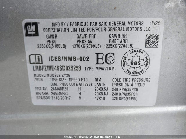 Продаж на аукціоні авто 2025 Buick Envision Avenir Awd, vin: LRBFZME46SD026258, номер лоту: 12604979