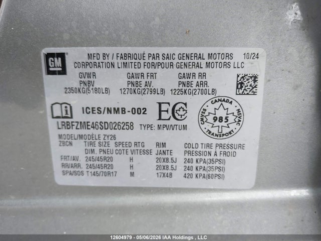 Продаж на аукціоні авто 2025 Buick Envision Avenir Awd, vin: LRBFZME46SD026258, номер лоту: 12604979