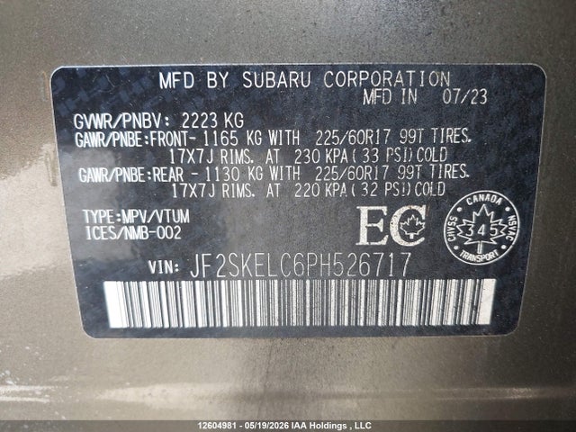Aukcja sprzedaży 2023 Subaru Forester, vin: JF2SKELC6PH526717, numer aukcji: 12604981