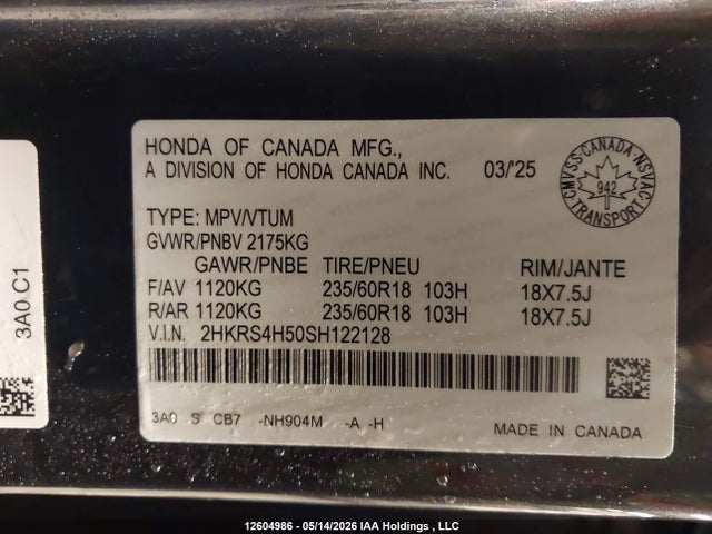 2HKRS4H50SH122128 Honda Cr-v Sport