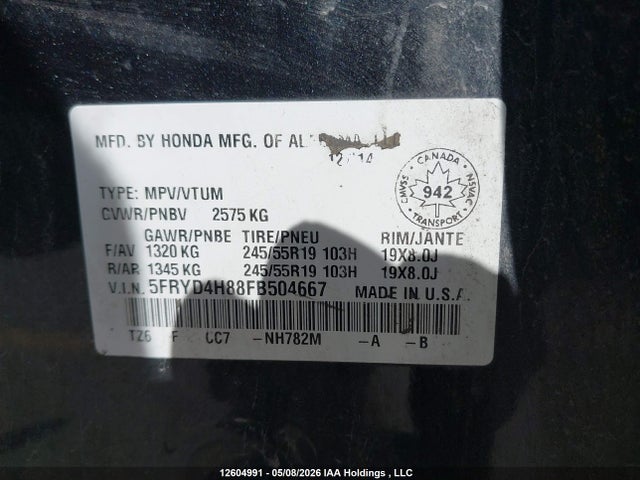 Aukcja sprzedaży 2015 Acura Mdx Elite Package, vin: 5FRYD4H88FB504667, numer aukcji: 12604991