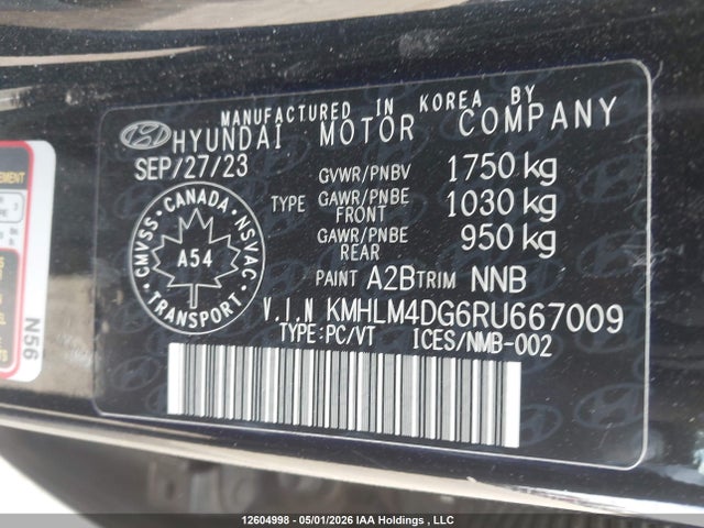 KMHLM4DG6RU667009 Hyundai ELANTRA SEL
