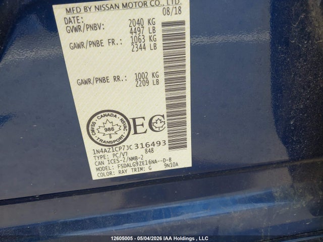 1N4AZ1CP7JC316493 Nissan Leaf S/sl/sv