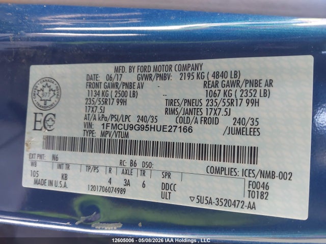 1FMCU9G95HUE27166 Ford ESCAPE SE