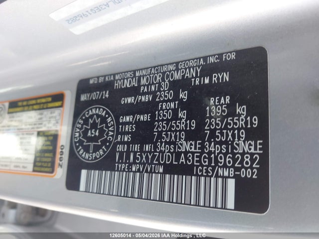 5XYZUDLA3EG196282 Hyundai SANTA FE SPORT