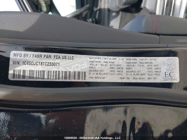 Продаж на аукціоні авто 2026 Dodge Durango R/t, vin: 1C4SDJCT8TC233071, номер лоту: 12605020