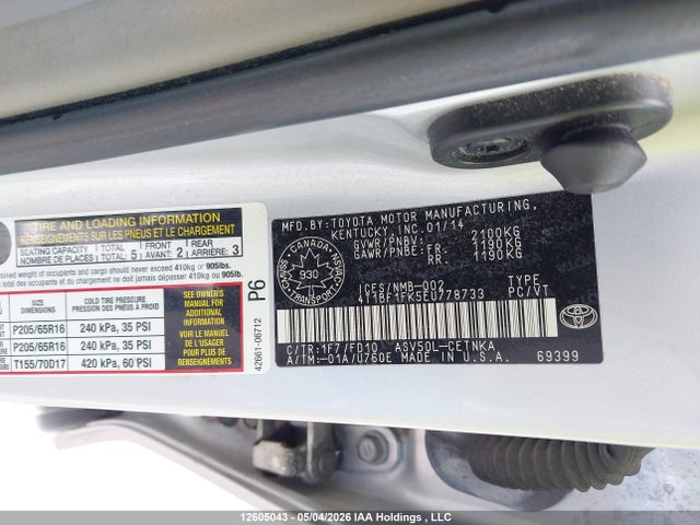 2014 Toyota Camry Le მანქანა იყიდება აუქციონზე, vin: 4T1BF1FK5EU778733, აუქციონის ნომერი: 12605043