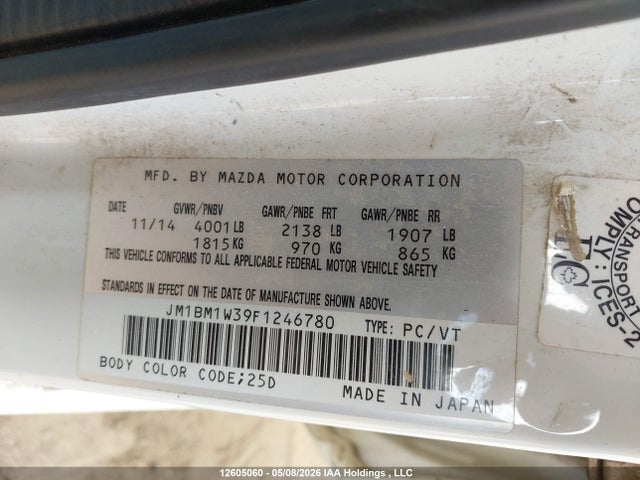 JM1BM1W39F1246780 Mazda Mazda3 Gt
