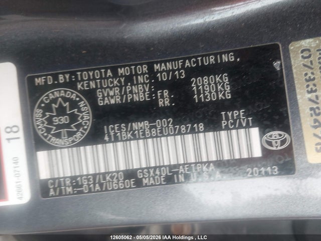 12605062 :رقم المزاد ، 4T1BK1EB8EU078718 vin ، 2014 Toyota Avalon Xle مزاد بيع