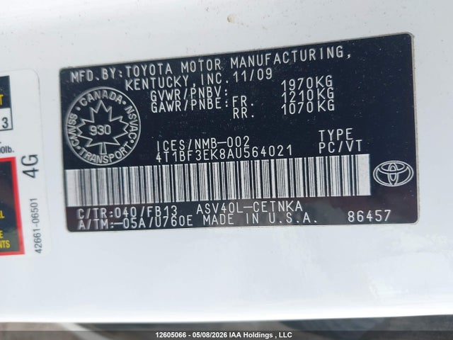 12605066 :رقم المزاد ، 4T1BF3EK8AU564021 vin ، 2010 Toyota Camry مزاد بيع