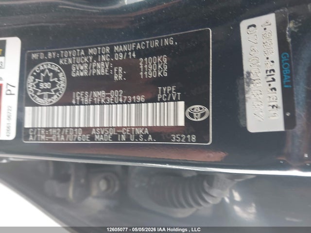 12605077 :رقم المزاد ، 4T1BF1FK3EU473196 vin ، 2014 Toyota Camry Le مزاد بيع