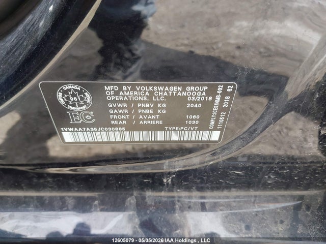 Aukcja sprzedaży 2018 Volkswagen Passat, vin: 1VWAA7A35JC030885, numer aukcji: 12605079