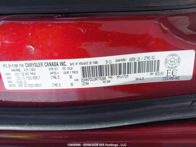 Продажа на аукционе авто 2011 Dodge Grand Caravan R/t, vin: 2D4RN7DG1BR776268, номер лота: 12605090