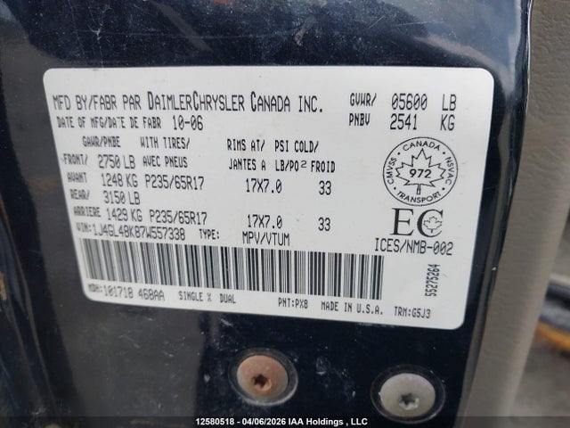 Продаж на аукціоні авто 2007 Jeep Liberty Sport, vin: 1J4GL48K87W557338, номер лоту: 12580518