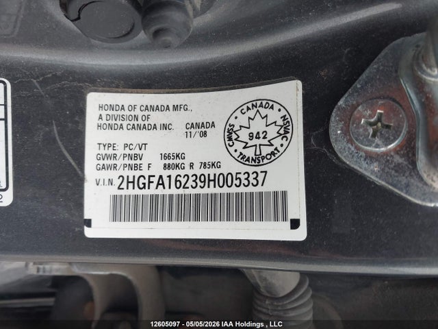 Продажа на аукционе авто 2009 Honda Civic Dx/dx-a, vin: 2HGFA16239H005337, номер лота: 12605097