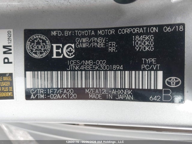 JTNK4RBE5K3001894 Toyota Corolla