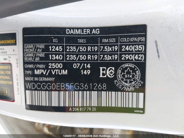 WDCGG0EB5FG361268 Mercedes-Benz Glk 250 Bluetec