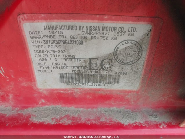 Nissan Micra 2016 3N1CK3CP9GL231030 Image 9