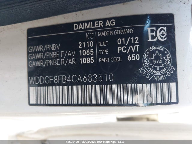 Продажа на аукционе авто 2012 Mercedes-benz C 250 4matic, vin: WDDGF8FB4CA683510, номер лота: 12605129